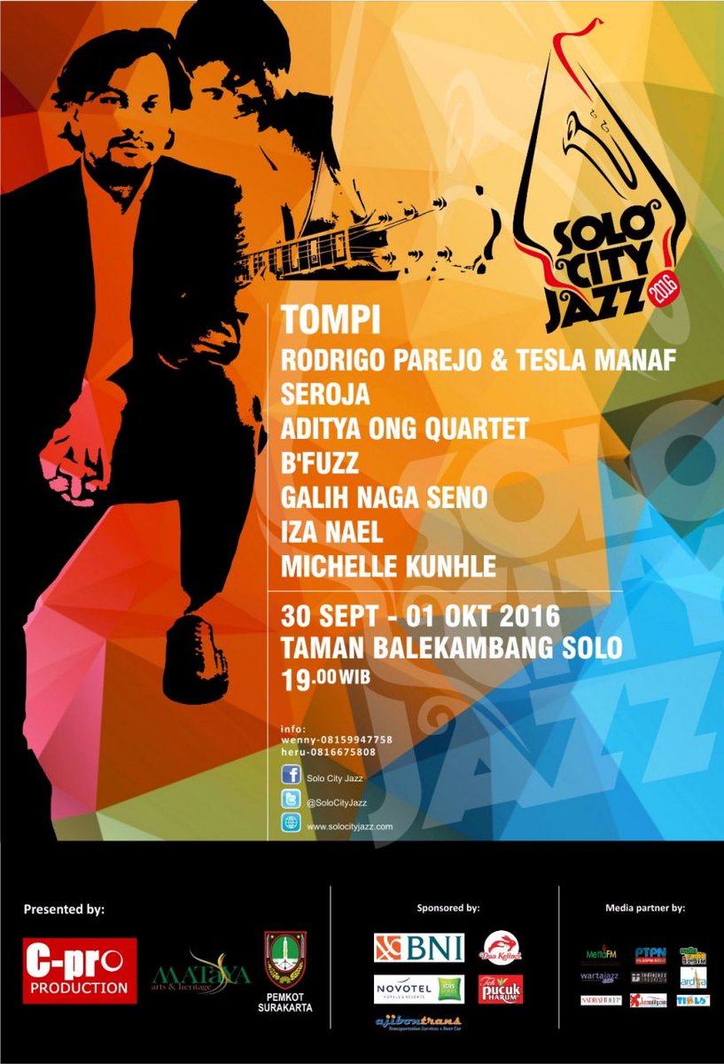 SOLO CITY JAZZ, GA : Tompi | 30 Sept - 1 Okt 2016 pkl 19.00 WIB | Taman Balekambang Solo