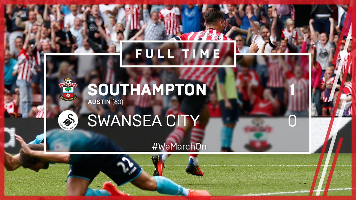 FULL TIME: #SaintsFC 1-0 #Swans 

<a href="/chazaustin10/">Charlie Austin</a>'s strike gives Claude Puel's side a first #PL win of the season! 😇