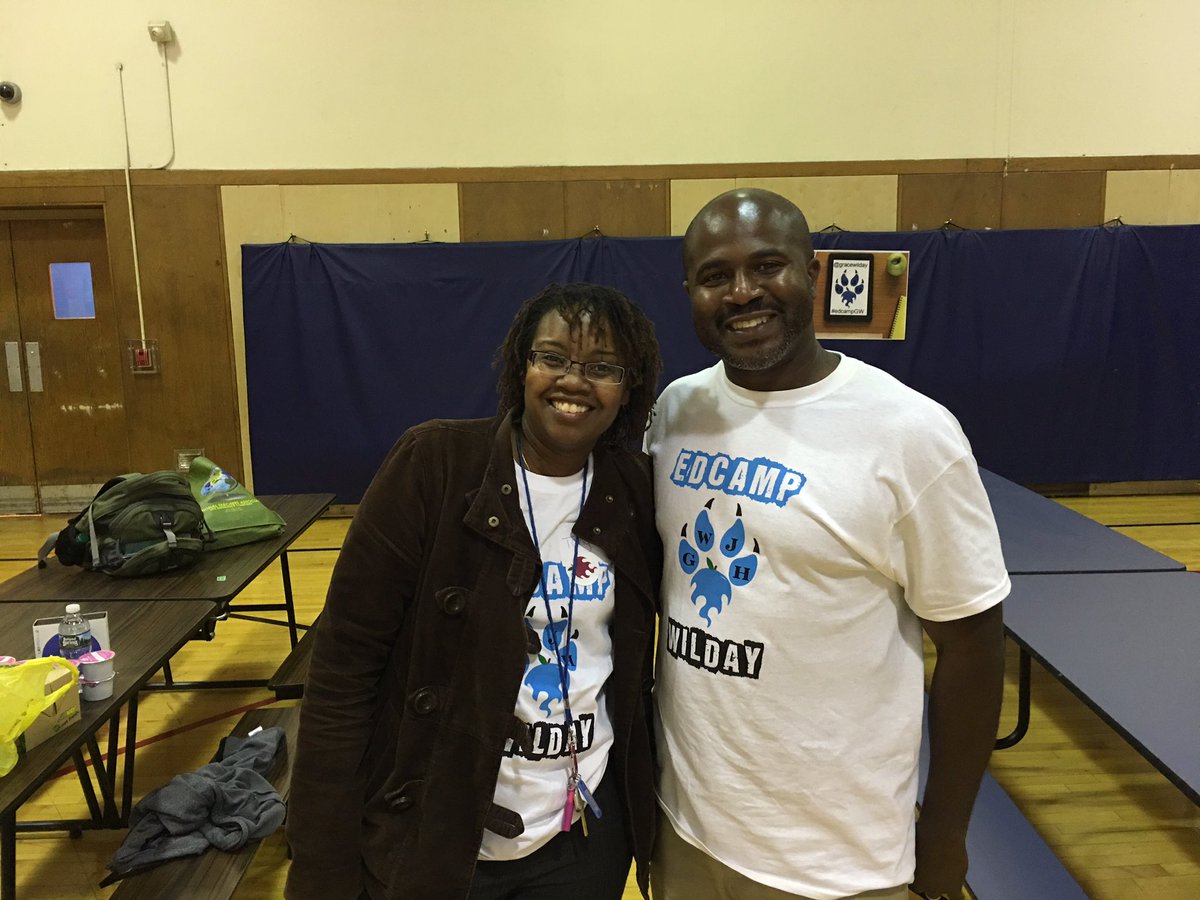 EdcampWilday's tweet photo. Ms. Tanya Comas, current @gracewilday T spending some time with former principal, @josuefalaise at #edcampgw https://t.co/yAdB4KvXwJ