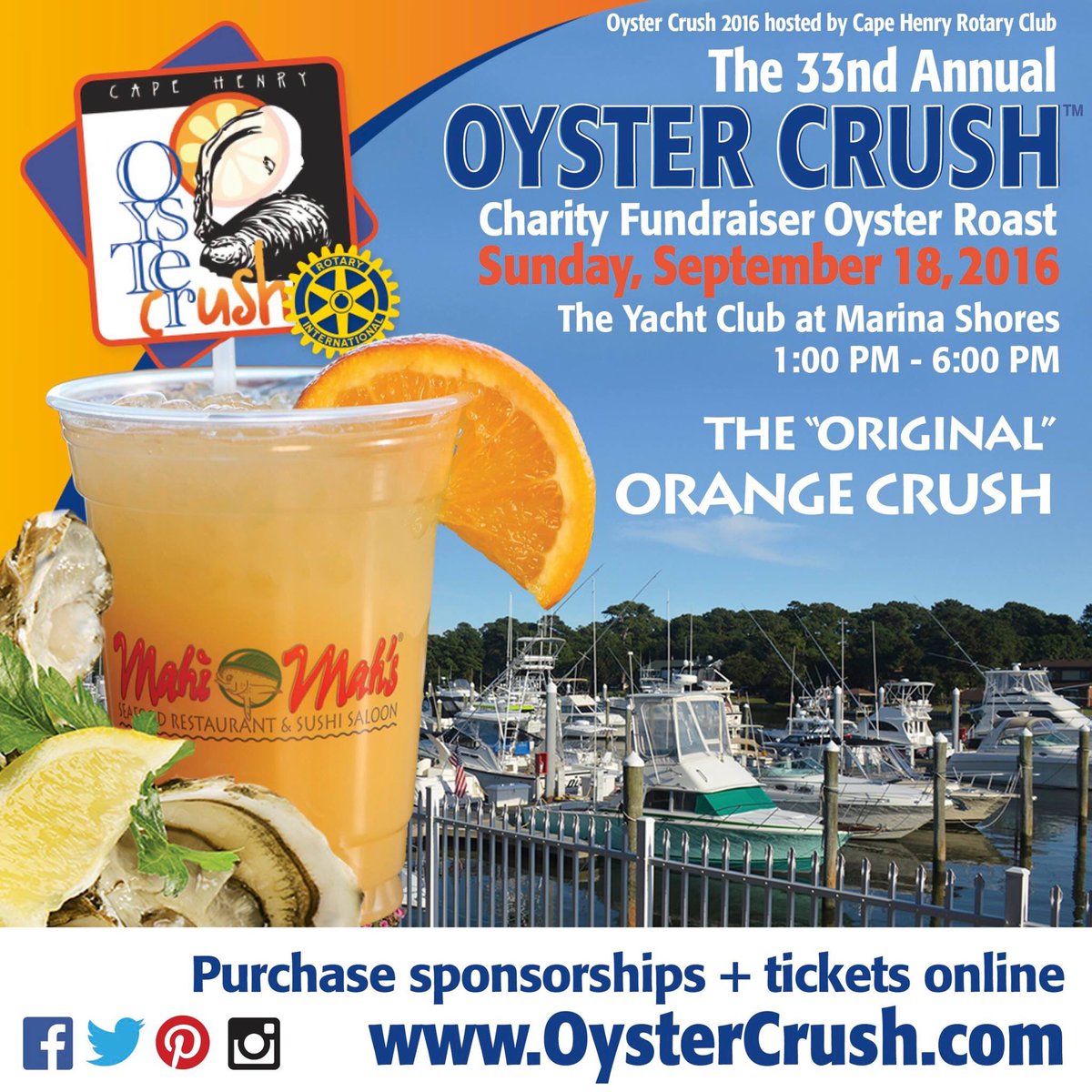 judycocherell's tweet photo. Come one, come all to Oyster Crush today at Marina Shores 1-6 PM. Party with a purpose!  The party of the year!! https://t.co/Ybxt3hl2VN