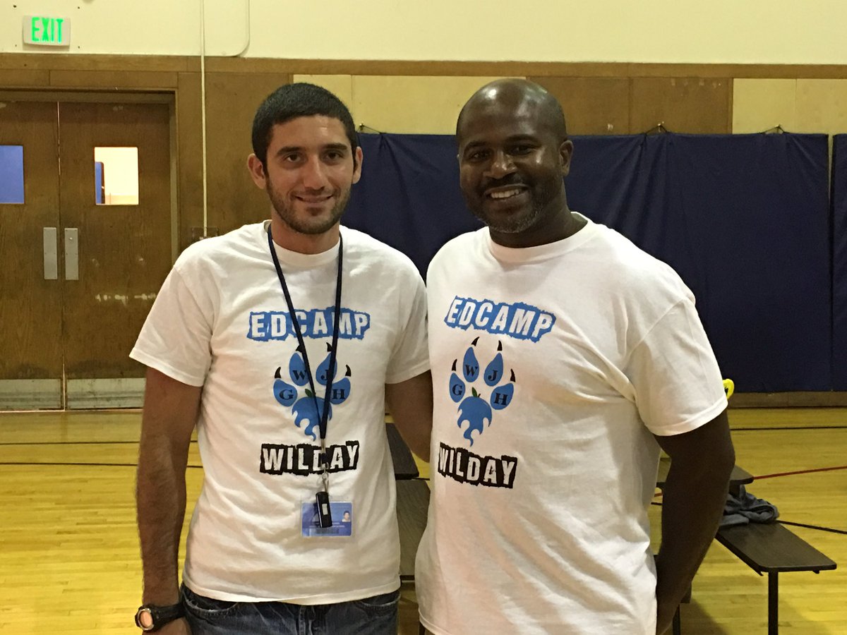 EdcampWilday's tweet photo. Mr. Anthony Marcario, current @gracewilday T spending some time with former principal, @josuefalaise at #edcampgw https://t.co/F5TJJkRc11