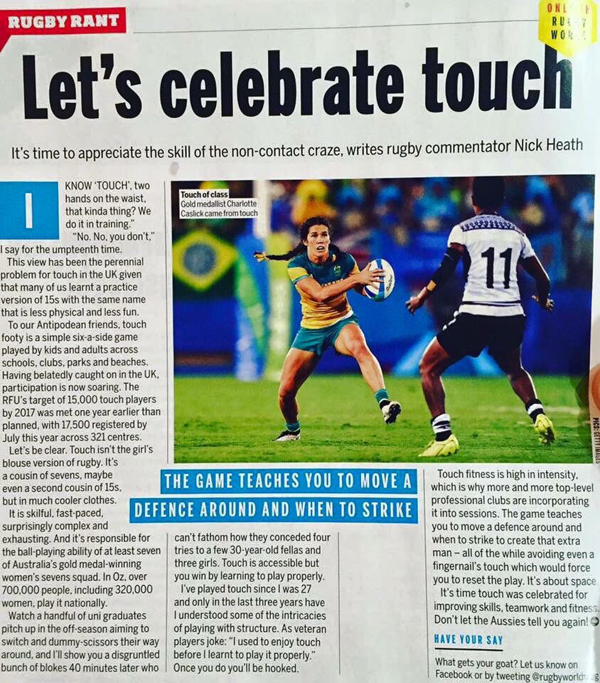 <a href="/WalesTouch/">Wales Touch Association</a> <a href="/WRU_Community/">WRU Community - Wrth galon y genedl</a> have you seen this article in this month's Rugby World?