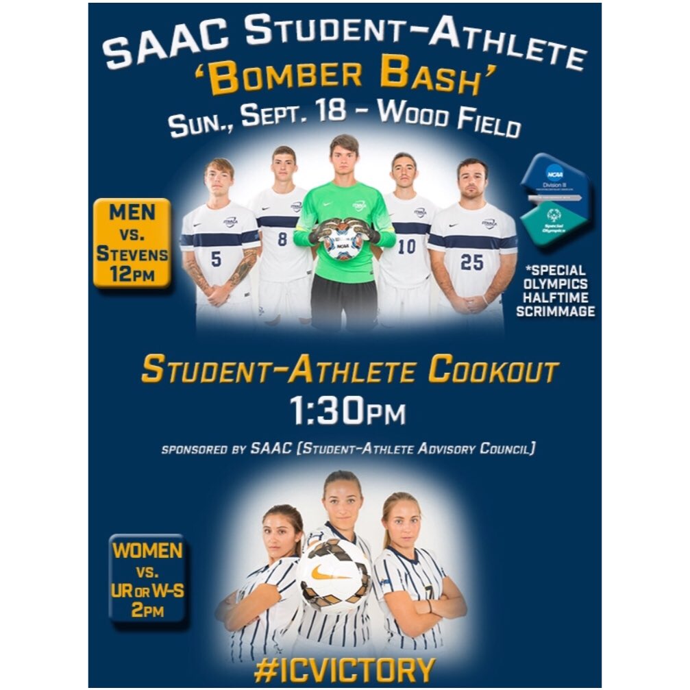 IthacaSaac's tweet photo. It's happening today! Come out and enjoy the soccer games and food! #BomberBash #ICVictory https://t.co/wAF0cAlFBB
