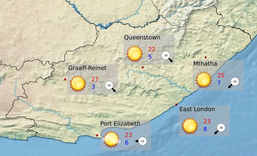 Eastern Cape Tomorrow 's Weather overview: 19.9.2016