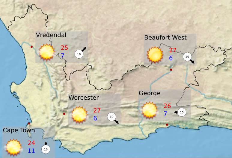 Western Cape Tomorrow 's Weather overview: 19.9.2016
