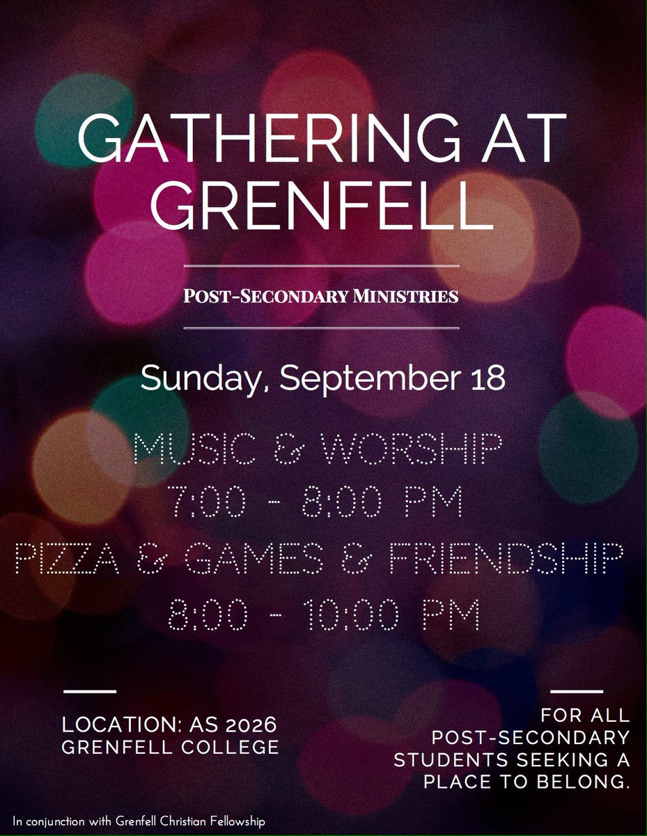 TheGathering_GC's tweet photo. Be sure to stop by AS2026 tonight at 7PM for worship! Games and free food starting at 8PM! 🍕@grenfellcampus https://t.co/LtRSTfo3IJ