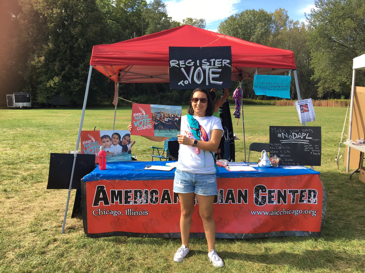 aicchicago's tweet image. Make #NativeVotes count by registering to vote today at #AICPowWow