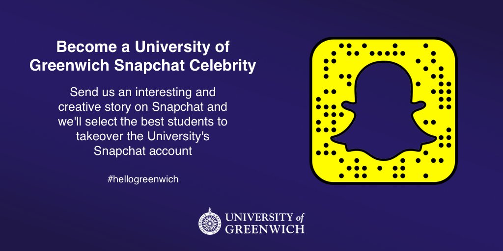 UniofGreenwich's tweet photo. Become the face of the University's Snapchat account #hellogreenwich https://t.co/bCOfSU751S
