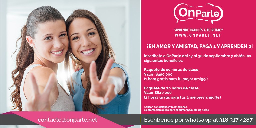 OnparleNet's tweet photo. En amor y amistad paga 1 aprenden 2 Clases personalizadas de francés con profesores certificados Francés a tu ritmo https://t.co/HrBDaA7udr