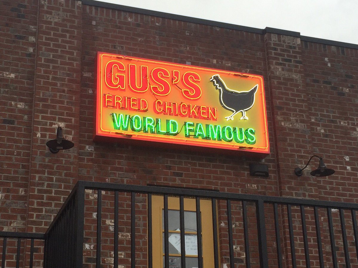 Just finished eating at Gus's!  It was one of our favs in Memphis, &amp; we're so excited they're in K-town! #delicious