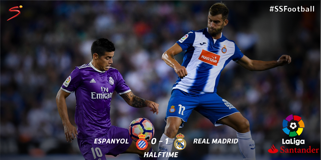 SuperSportTV's tweet photo. #LaLiga - HT:
James Rodriguez with a goal just before the break to give Real Madrid the lead over Espanyol. https://t.co/GazLdDHj9i
