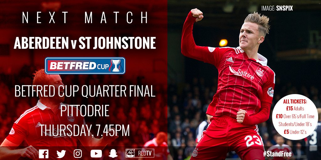 Next up is the Betfred Cup Quarter Final at Pittodrie on Thursday! Get your tickets now: afc.co.uk/etickets