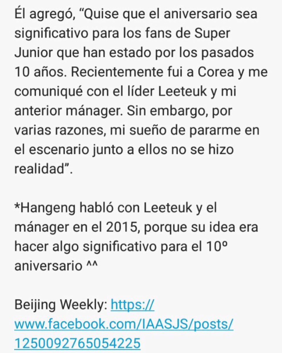 ELFSpain_Suju's tweet photo. Hangeng dijo que se presentaria con Super Junior otra vez si surge la oportunidad https://t.co/n02c3ABma4