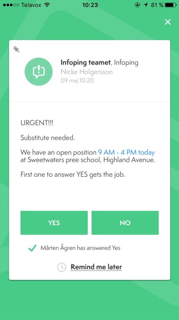 infopingapp's tweet photo. Organize substitute staff easier and communicate smarter with #Infoping. Try it out for free #edu #HR #startup #cio https://t.co/yX1dUwuQOz