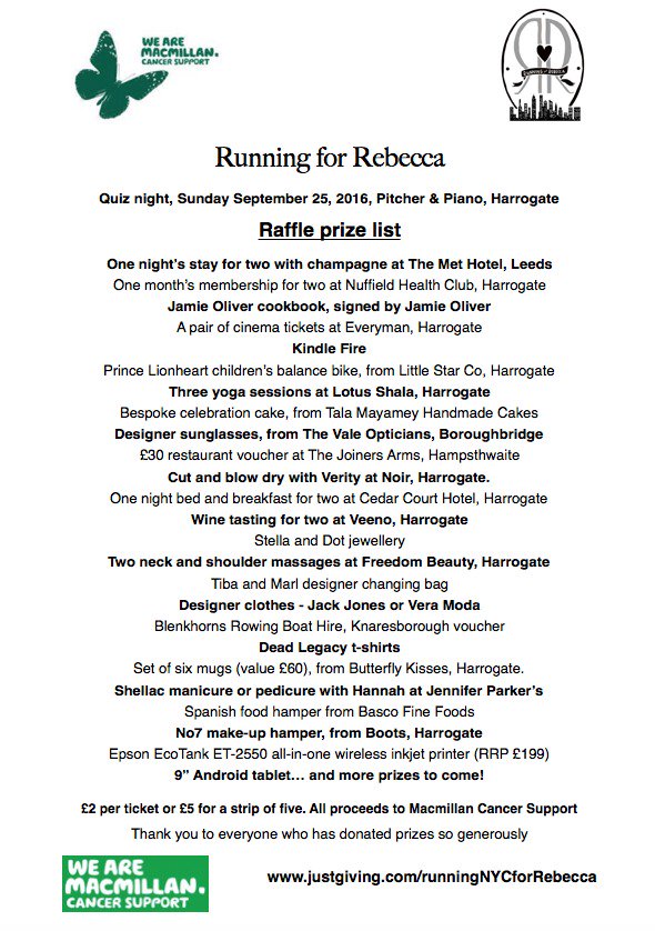IanWatson1's tweet photo. #Harrogate this Sunday? #RunningforRebecca quiz night @pandpharrogate for @macmillancancer https://t.co/epsh7k5bQV https://t.co/J0nx6LwMR4
