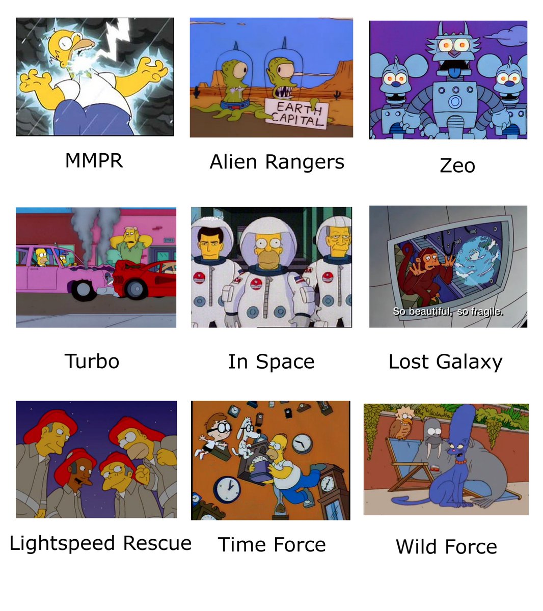 RareTypeDT's tweet image. @PowerRangers, as told by @TheSimpsons screencaps. #ComparisonChart