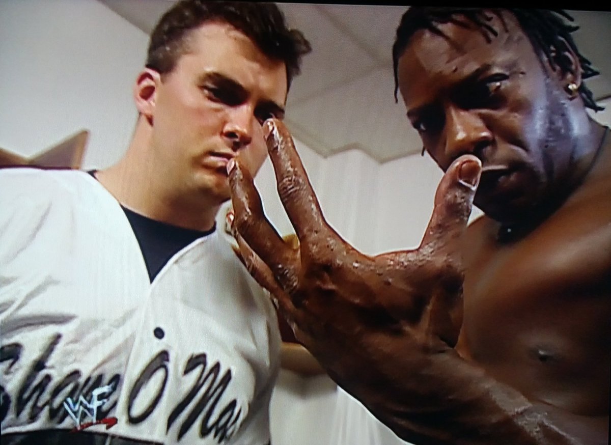 Deadpool1205's tweet photo. Booker and shane try to see what the palm reader claimed to see.
#Unforgiven2001 @GrappleCast https://t.co/dqWNUgVV6W