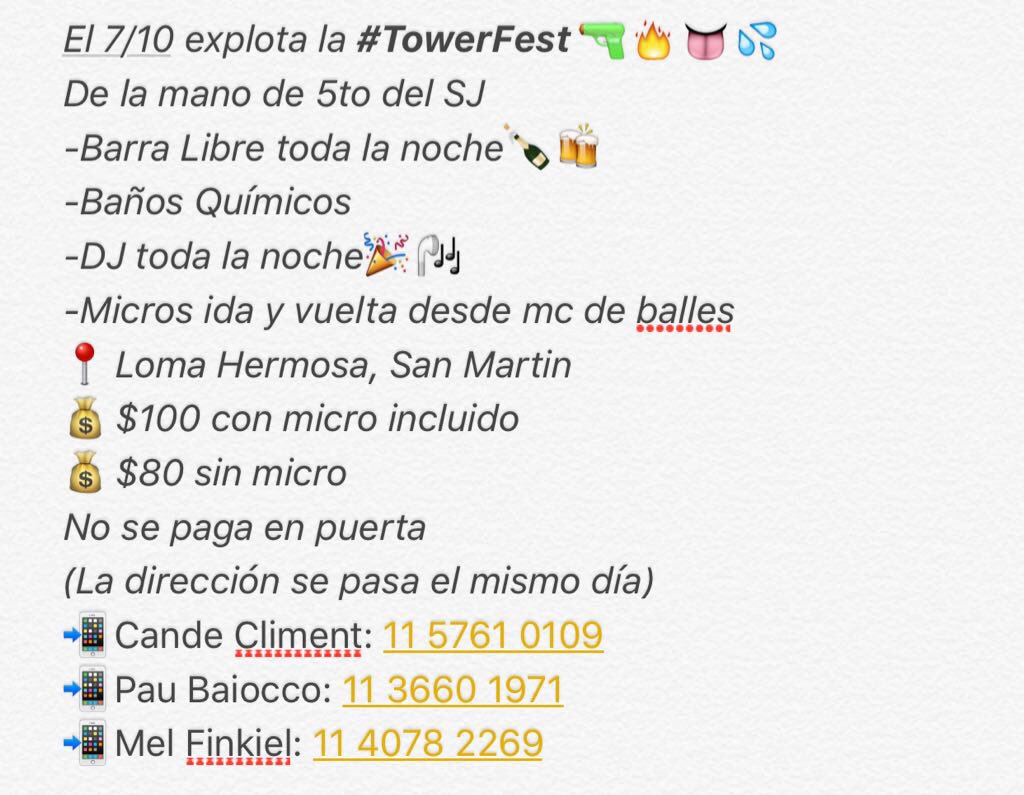 CandeCliment's tweet photo. el 7/10 explota la #TowerFest de la mano de 5to del Sj no te la pierdasπ«π₯π
π¦ https://t.co/sOHhRcnHPR