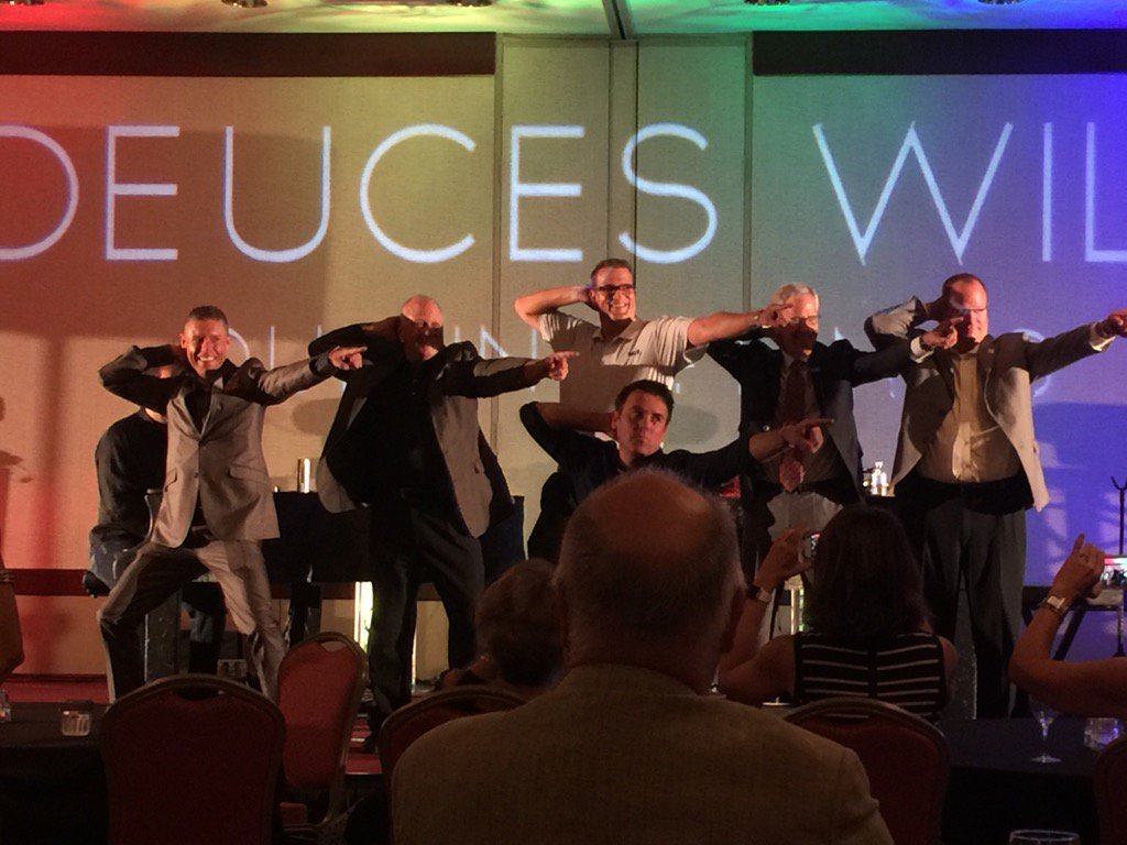 Iowa Bankers exec John Sorensen and IA bankers dancing to YMCA <a href="/iowabankers/">Iowa Bankers</a> Convention. <a href="/ABABankers/">American Bankers Association</a>