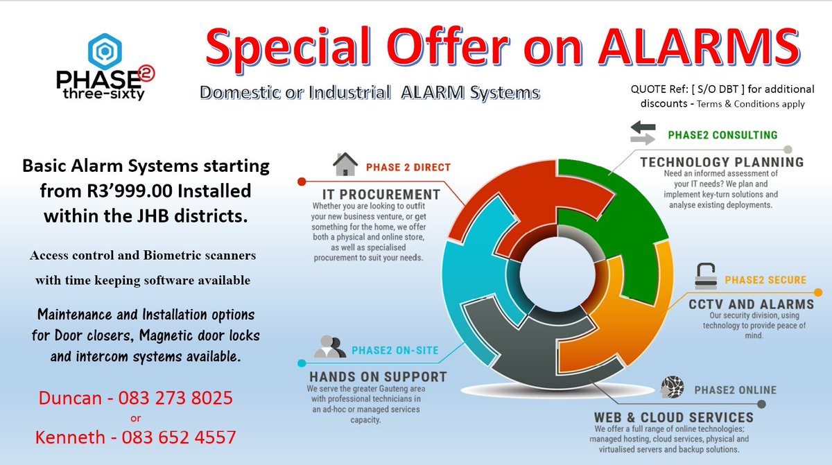 Phase2Comp's tweet image. Take control and secure your family/business environment NOW  011 444 2347 or phase2.co.za