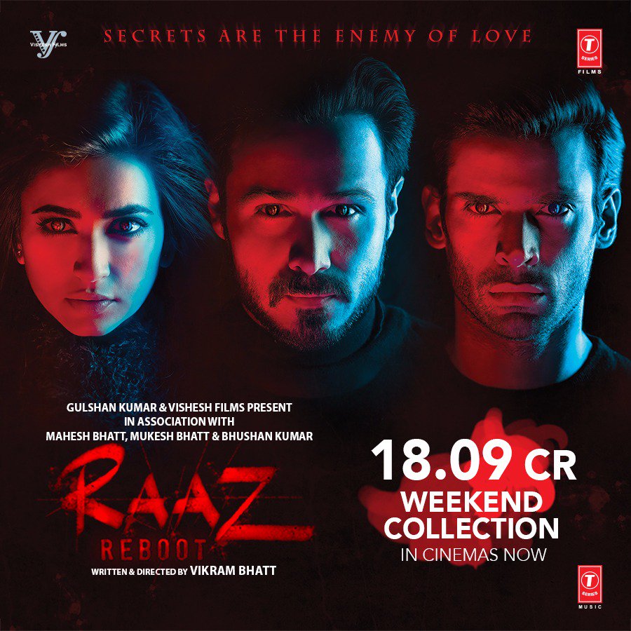 Amazing weekend response. #RaazReboot ruling hearts &amp; winning the box-office. Book tickets- bit.ly/BookYourFearHe…