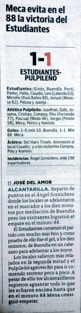 NVEstudiantes's tweet photo. Crónica del @NVEstudiantes 1-1 @pulpileatletico de ayer en @laverdad_es y @diariolaopinion. https://t.co/AghvbfkErw