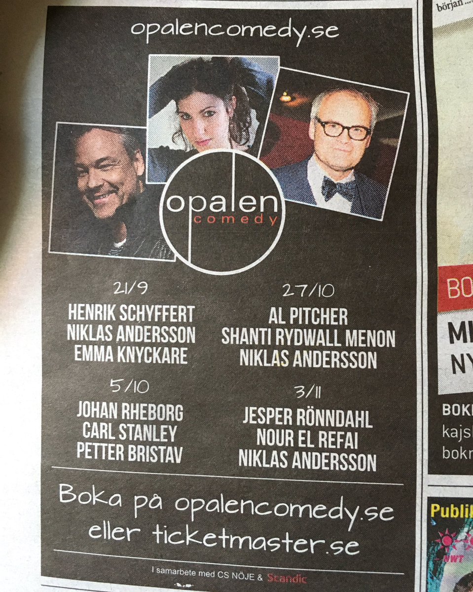 anderssonniklas's tweet photo. På onsdag stänger vi av sommarvärmen o drar igång hösten med @Knyckare o @Schyffert på #opalencomedy 
Välkomna! https://t.co/ByLUkr9uLl