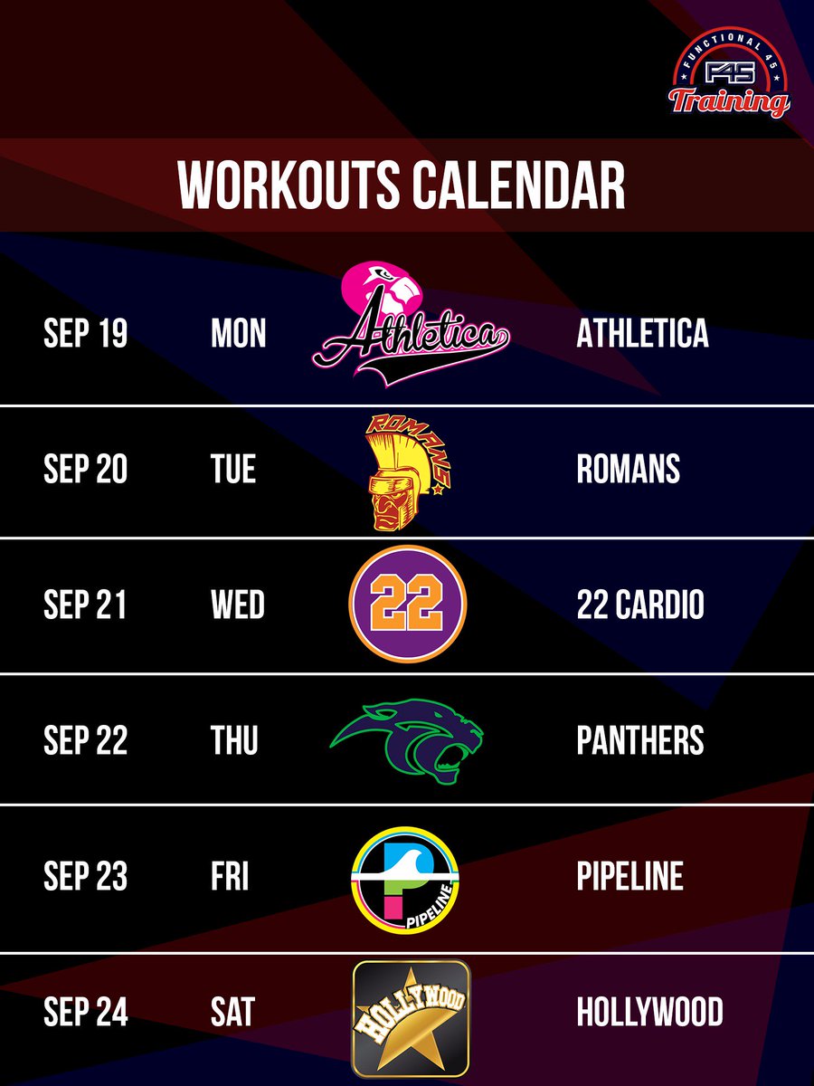 F45_India's tweet photo. Sessions of the week! #WorkoutCalendar #LookingForwardToThis #F45India https://t.co/J4wP1aXwy6