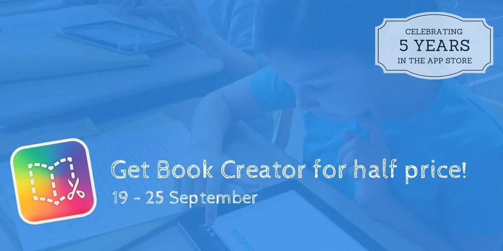 BookCreatorApp's tweet photo. Book Creator is on sale for 1 week only!

We're celebrating 5 years in the App Store.

https://t.co/FrqHFWZuj2 https://t.co/kN8t4eATd7