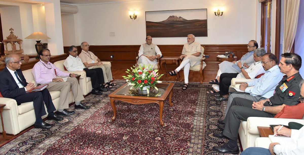 BJPLive's tweet image. Prime Minister, Shri @narendramodi chairing the High Level Meeting in the wake of Uri terror attack, in New Delhi.