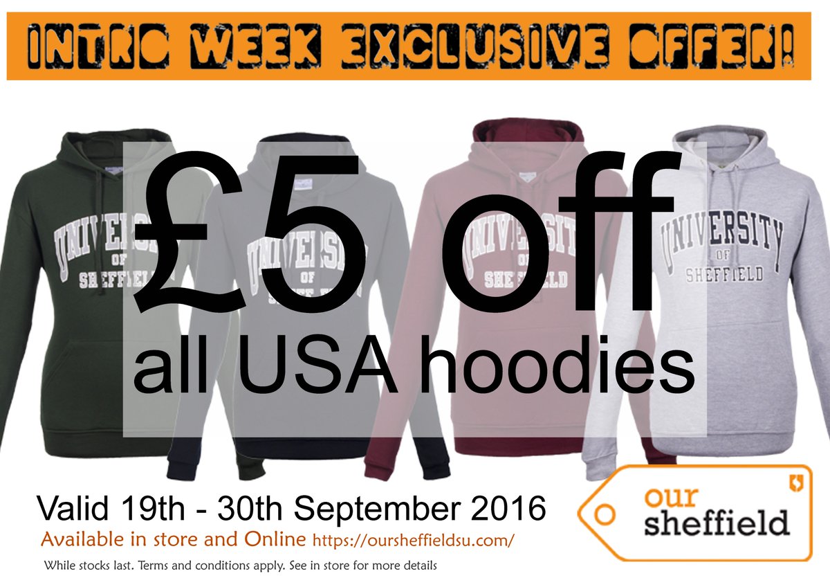 SSUStore's tweet image. Intro week offer £5 off all USA Hoodies was £25 now £20 in store and online oursheffieldsu.com @SheffieldSU