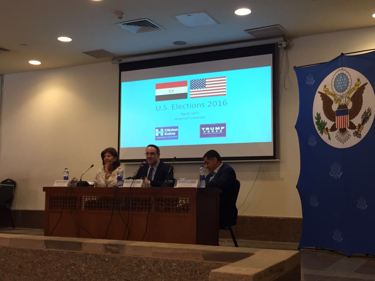 Caravan_AUC's tweet photo. David Lublin, US professor of government, gives a lecture on media coverage over the US elections at the Talal room https://t.co/g6y3HunOqb