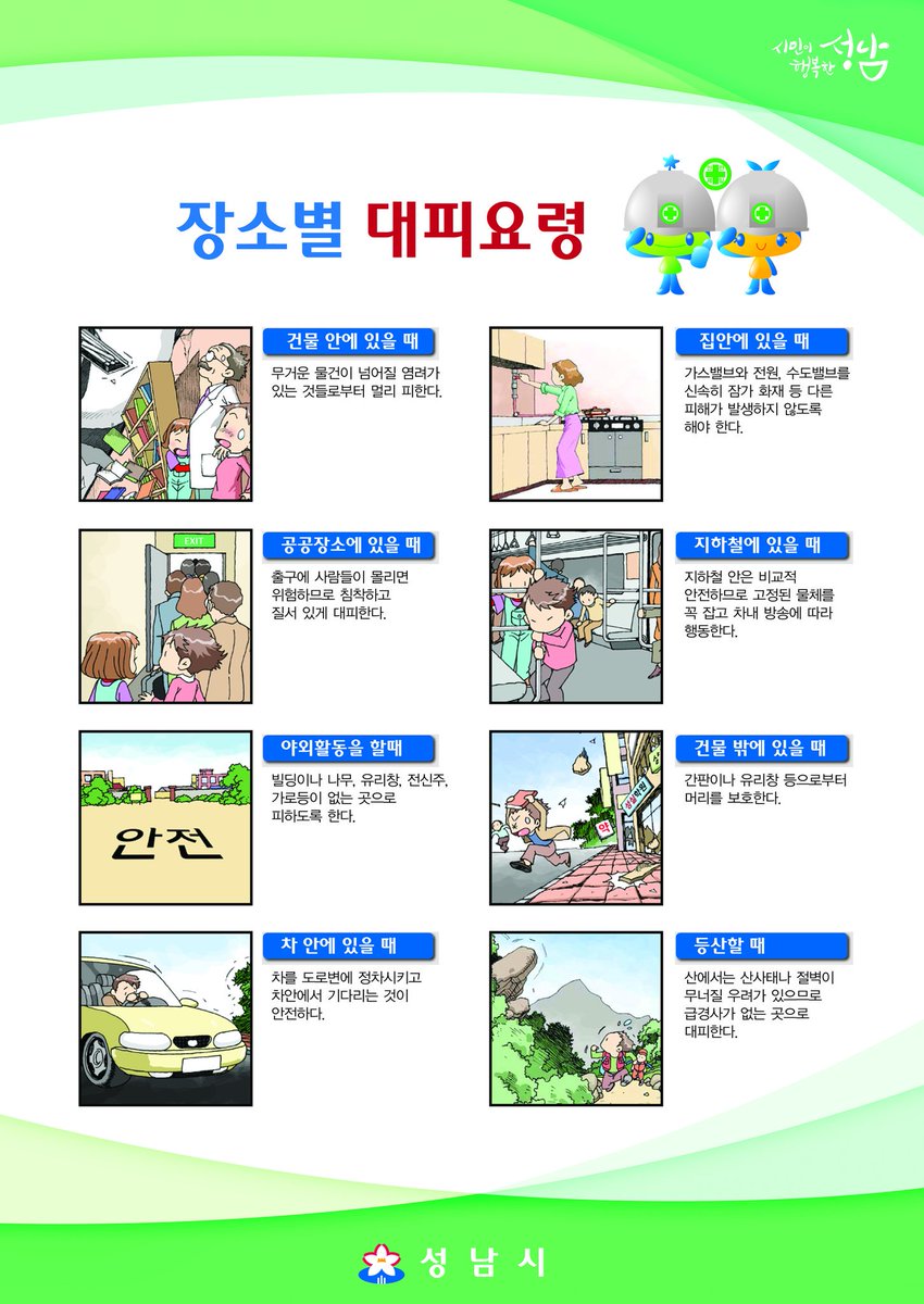 9.19 오후8시33분 경주시 남남서쪽 11km 지역에서 규모4.5 지진이 발생하였습니다.
지진시 국민행동요령을 숙지하셔서 지진피해 입지 않도록 대비하여 주시기 바랍니다.
#성남시