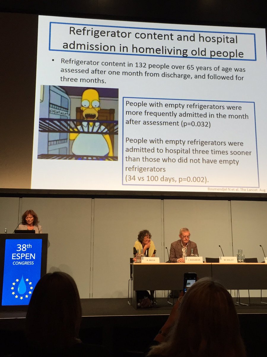 DrPFCollins's tweet photo. Refrigerator content was a strong predictor of patients getting readmitted to hospital earlier! #ESPEN2016 https://t.co/BteOTJXp0L