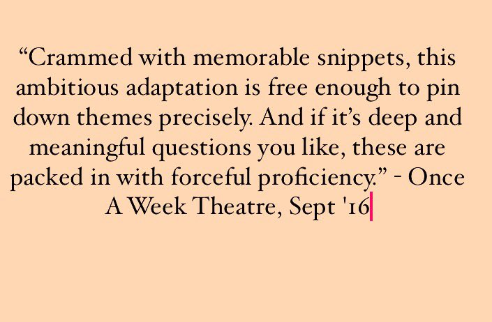 BAZ_productions's tweet photo. More #pressquote goodness this time from Once A Week Theatre for our #dreamplay16 @thevaultsuk-running til Oct 1st! https://t.co/o8WFy3DKkh