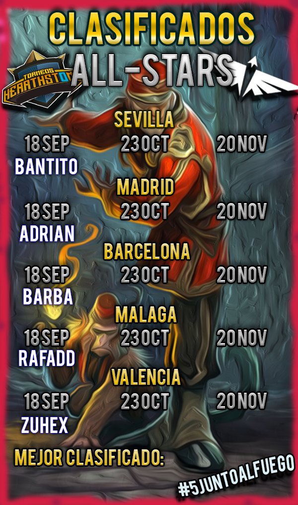 TarifaMtg's tweet photo. Clasificados para el ALL-STARS #5juntoalfuego el 23 de Octubre nueva oportunidad con @THearthstone y @EliteGamingC https://t.co/QpMFaTJtB0