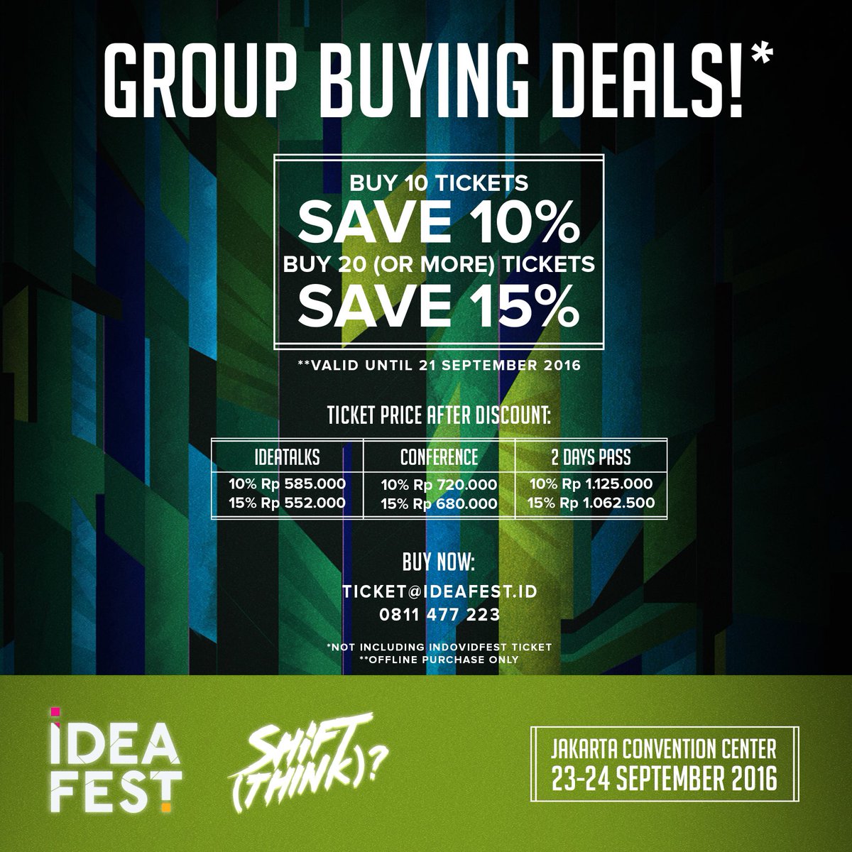 Tiket <a href="/IdeafestID/">🔜 IDEAFEST 2024.</a> dapat dibeli dengan harga lebih rendah untuk pembelian jumlah banyak! Promo sampai tanggal 21