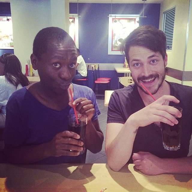 SlyCreative's tweet photo. Flash Back Friday: Welcome and Josh at Wimpy getting rid of load shedding blues, November 2014. https://t.co/8euUkcrgSl