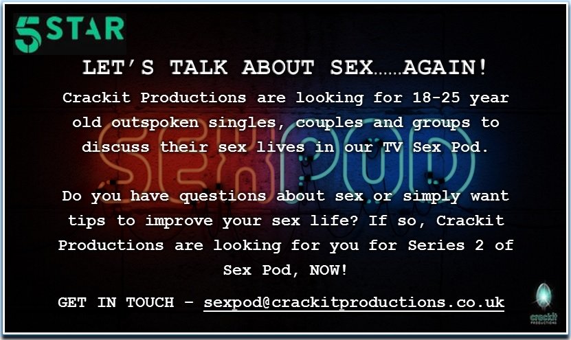 DawnpTv's tweet photo. @FrequentDater Plz Retweet? #TV show #Sexpod is back! #Casting for Series 2. Got a #sex question? Get in touch. https://t.co/x3OIHyIsbs