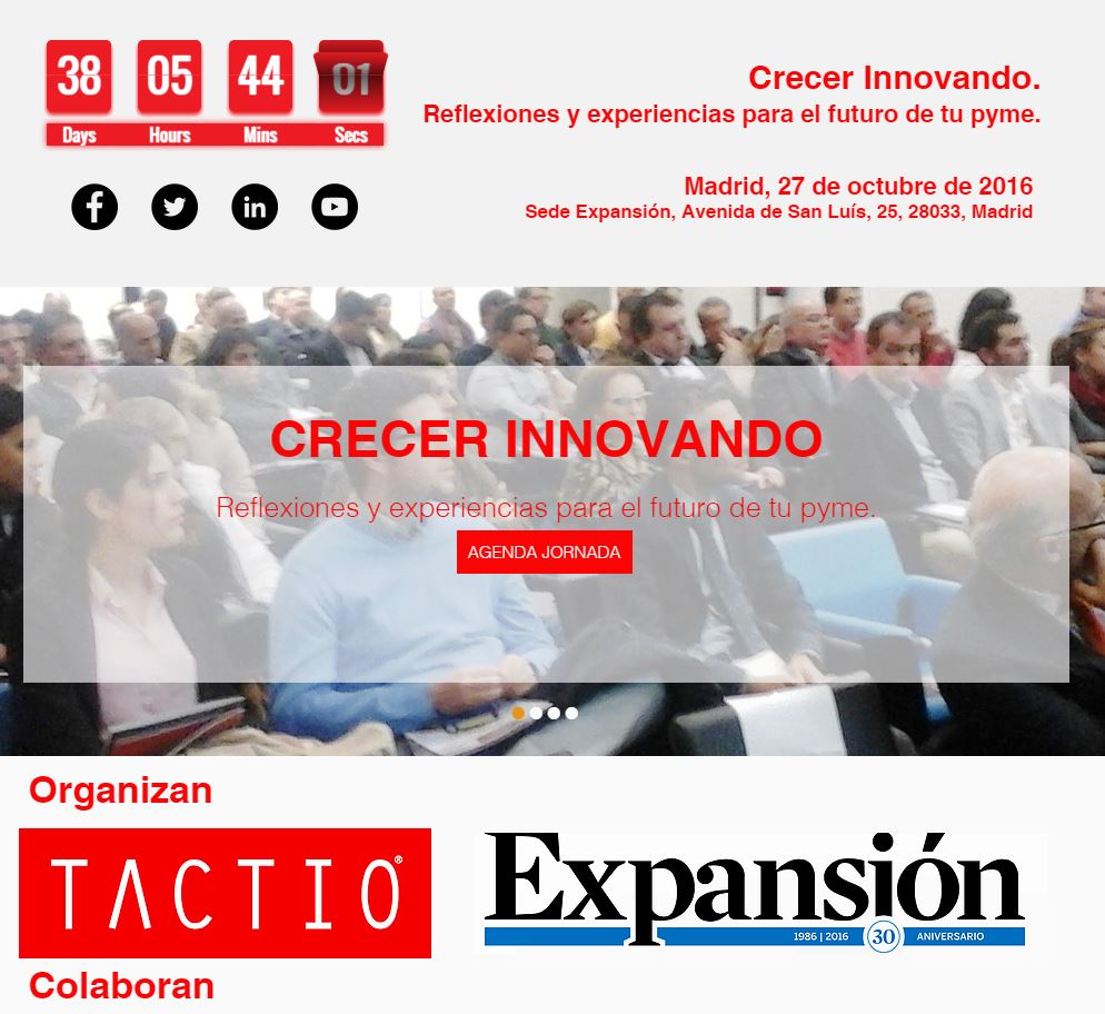 TACTIO_'s tweet photo. Todo listo para la Jornada #crecerinnovando. El 27 de Octubre en #Madrid Apúntate en https://t.co/e9Amlr3hG8 https://t.co/MXodOcYLrJ