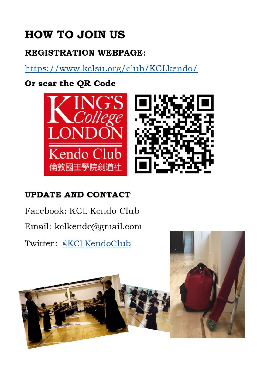 KCLKendoClub's tweet photo. See you at the Freshers' Fair and in the dojo! (Info and registration: https://t.co/zqLLqIOINZ ) https://t.co/wZBwBn1urd