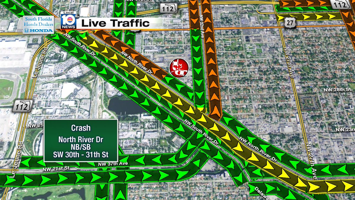 Crash on N River Dr NB/SB before US-27 still causing delays #traffic https://t.co/9PH9CSdp1I