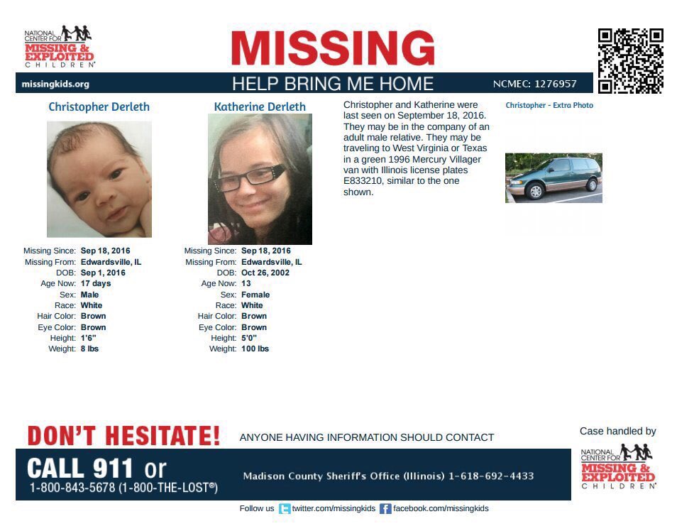 NCMEC's tweet image. #MISSING #Edwardsville, #Illinois Christopher &amp;amp; Katherine were last seen on 9/18/16. May be w/ adult male relative