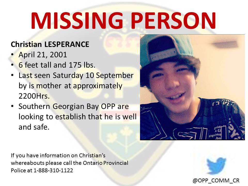 89.1 Max FM (@891maxfm) on Twitter photo Have you seen Christian Lesperance? .<a href="/OPP_CR/">OPP Central Region</a> .<a href="/CrimeSDM/">Crime Stoppers SDM</a> sunshine89.ca/news_item.php?… Have you seen Christian Lesperance? .<a href="/OPP_CR/">OPP Central Region</a> .<a href="/CrimeSDM/">Crime Stoppers SDM</a> sunshine89.ca/news_item.php?…
