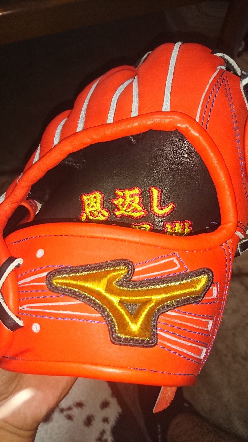 グローブ紹介 Auf Twitter ミズノプロ硬式外野手用オーダーです 赤に黒の組み合わせは王道ですね 小指のところにhagajapan かわかりませんが刻印がありますね 刺繍の恩返しという言葉もカッコイイです 赤は色落ちするとカッコ悪いので気をつけましょう