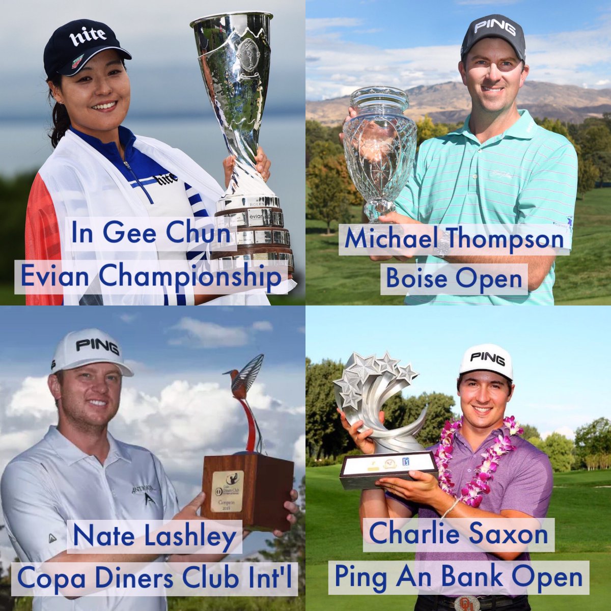 ICYMI: It was a 4-win Sunday for PING Pros!

Winners on: <a href="/LPGA/">LPGA</a>, <a href="/WebDotComTour/">Korn Ferry Tour</a>, @PGATOUR_LA, &amp; <a href="/PGATOURChina/">PGA TOUR Series-China</a>!