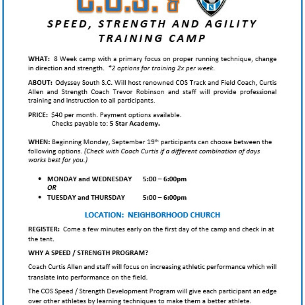 OdysseySouth's tweet photo. SPEED AND AGILITY CAMP STARTS TODAY!!!
5:00-6:00pm.
Flexible schedule to meet your needs.
https://t.co/qkiTJpZJMi https://t.co/dYeXbRwOSr