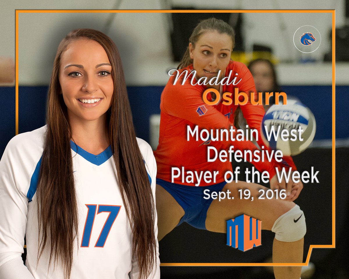 Boise State's Maddi OSburn named MW Defensive Player of the Week for 2nd time in 2016 <a href="/BroncoSportsVB/">Boise State VB</a>