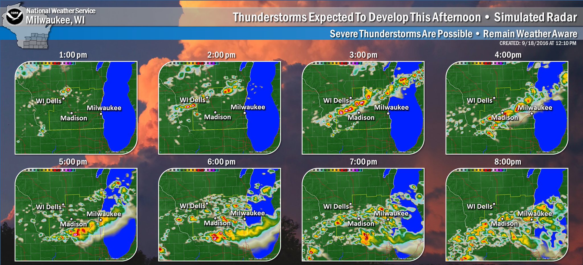 NWS Milwaukee on Twitter "12pm simulated radar showing how storms