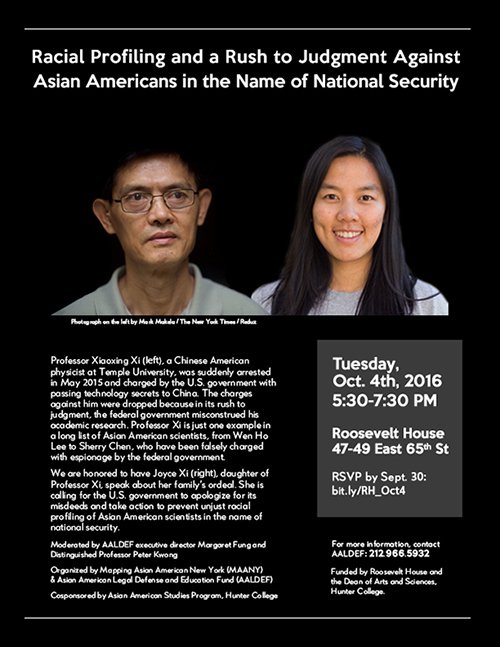aaldef's tweet photo. Oct. 4: Joyce Xi speaks about racial profiling of Asian American scientists @Roosevelt_House, https://t.co/Y8AKoROX9B #ScientistsNotSpies https://t.co/T6YdTuPkmS